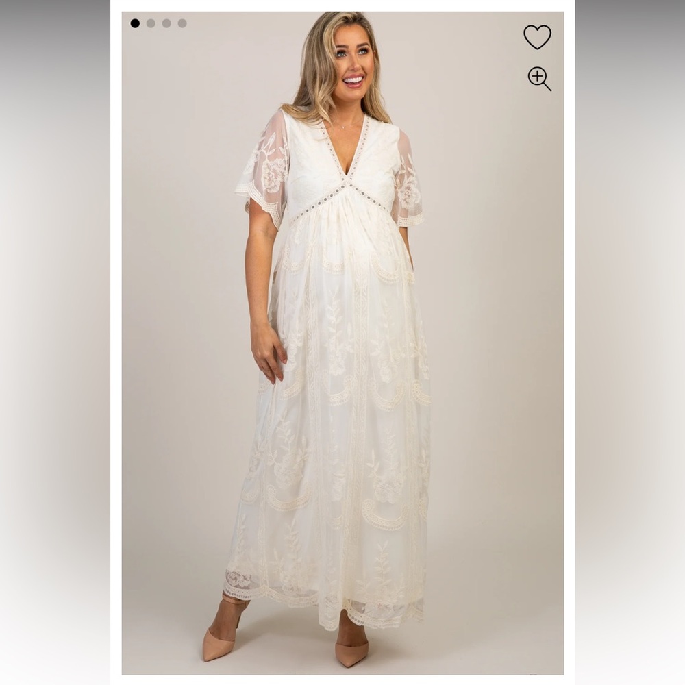 PinkBlush Cream Lace Maternity Maxi Dress
